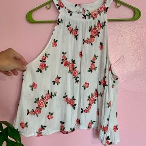 Rose embroidered tank top
